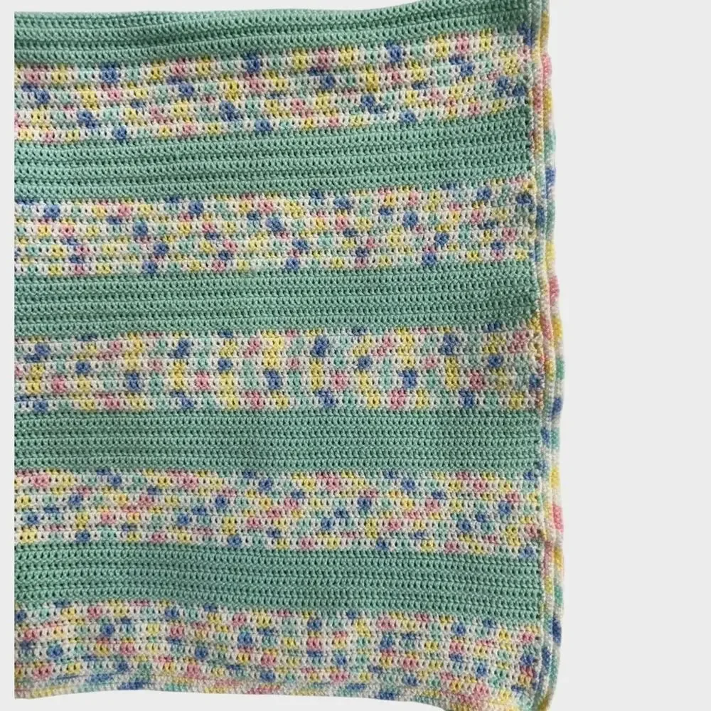 Handmade Crochet Baby Blanket Teal Green Multicolor Confetti 36